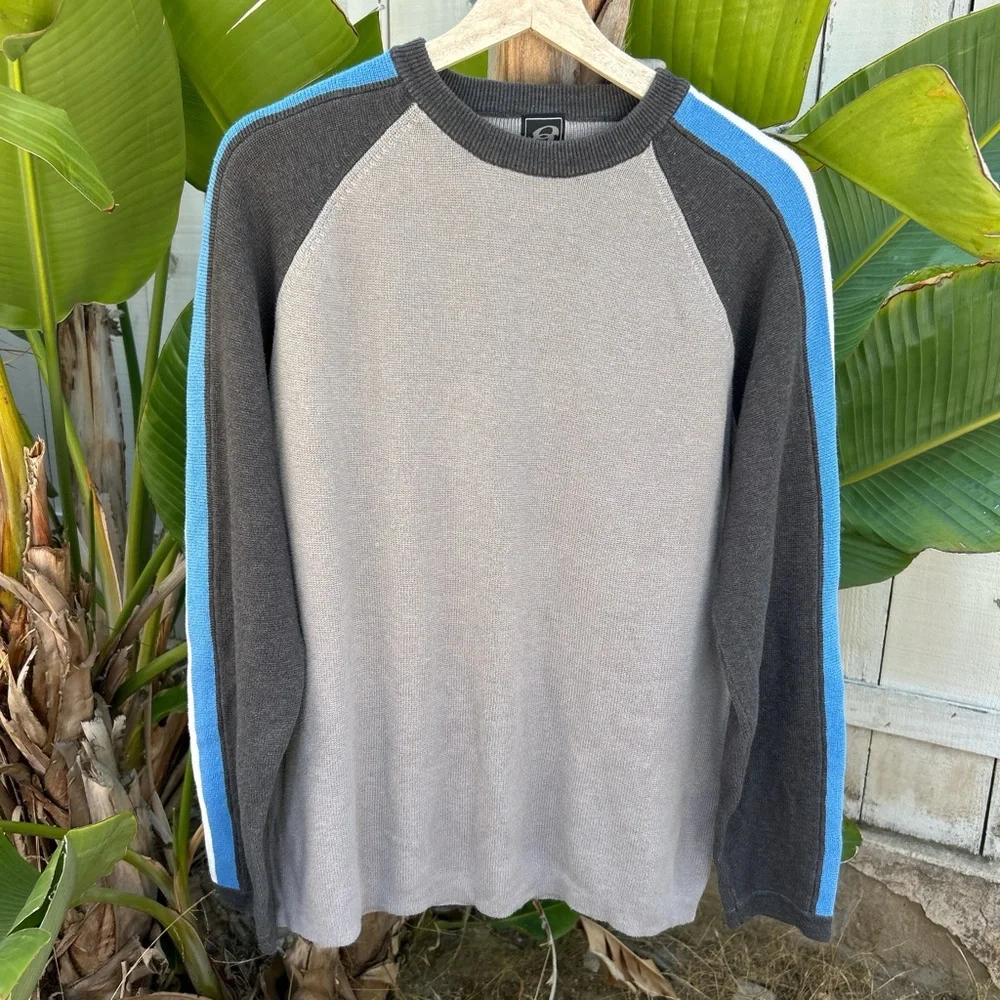 Y2K Anchor Blue Knit Sweater Raglan Colorblock Crewneck 22x26.5 M
